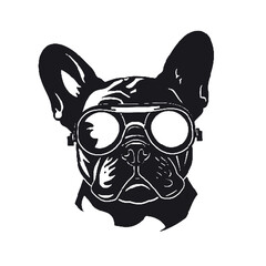 French Bulldog dog wearing aviator sunglasses -silhouette vector illustration transparent background