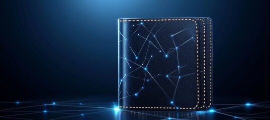 Poster - Digital Wallet on Blue Technology Backdrop Abstract Concept of Fintech and Cryptocurrency