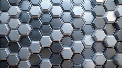 metallic hexagons forming a three dimensional pattern, creating a modern abstract background