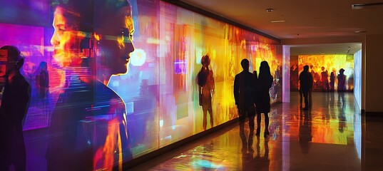 Poster - A holographic art gallery displaying masterpieces that rotate slowly