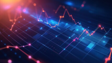 Poster - Abstract digital representation of financial data with graphs and charts.