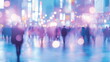 © Watermelon Jungle - Blurred crowd walking down a neon-lit Tokyo street at night, abstract cityscape with glowing lights and bokeh