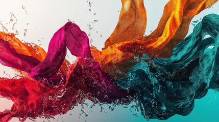Aufkleber - Colorful Fabric Dance, vibrant ribbons flow with water currents, creating a dynamic and lively visual spectacle