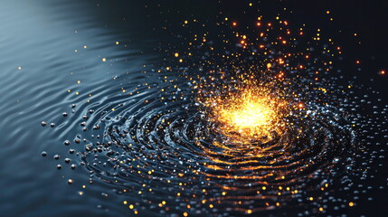 Poster - Rippling Water Ember Glow, fiery sparkles illuminate serene water ripples creating a vibrant, mesmerizing effect