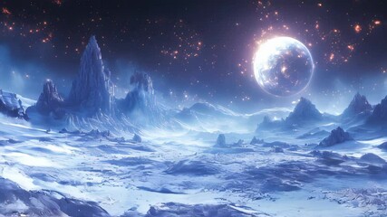 Wall Mural - a fantastical landscape with a giant glowing moon, lush trees, and starry sky
