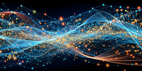 Poster - digital flow: abstract, vibrant, and dynamic illustration depicting a mesmerizing flow of data, conn