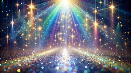 Canvas Print - celestial pathway: a shimmering, ethereal path illuminated by a cascade of golden stars, radiant rai