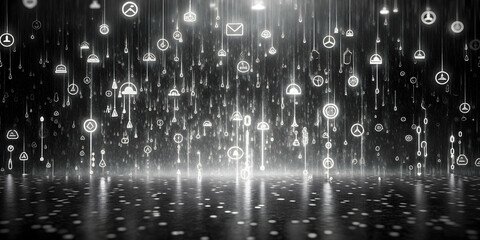 Poster - Digital Rain: Abstract Data Icons Cascading Down