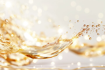 Poster - This artwork features a beautiful golden liquid splash, gracefully captured in motion, surrounded by sparkling bokeh effects. The design creates a vibrant and elegant backdrop