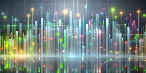 Poster - Digital Cityscape: A futuristic vision of a city skyline composed of luminous, abstract skyscrapers, pulsating with vibrant colors and digital energy.  