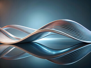 Poster - Silver Stream Abstract:  Elegant, flowing metallic ribbons create a mesmerizing abstract design, reflecting on a polished surface. Perfect for technology, luxury, and modern design concepts. 