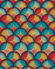 Canvas Print - vibrant geometric pattern: teal, red, and gold scallops
