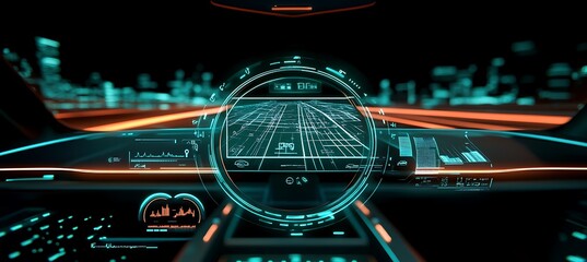 Poster - A holographic car dashboard displaying navigation and speed data 