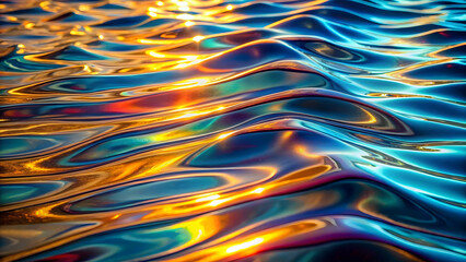 Wall Mural - water reflections: shimmering blue water ripples with golden sunlight, creating mesmerizing patterns