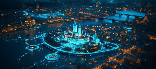 Poster - A holographic city guide showing the best routes and attractions 