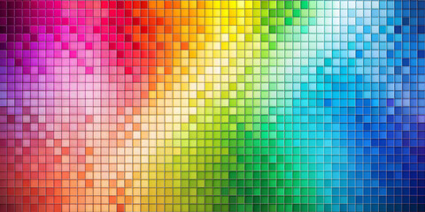 Poster - Rainbow Pixel Mosaic: A vibrant and playful abstract background featuring a mesmerizing mosaic of colorful squares. Each pixel shimmers with life, creating a kaleidoscope of color.
