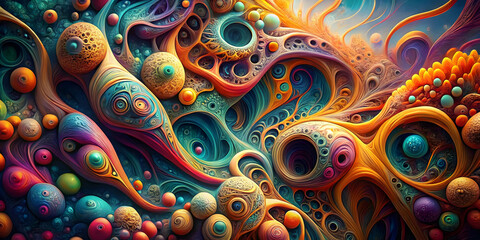 Poster - Abstract Organic Abstract: A psychedelic journey through a vibrant, organic landscape, a feast for the eyes with its intricate, swirling patterns and vibrant colors.