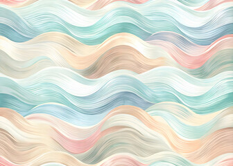 Wall Mural - Abstract Watercolor Waves: A seamless pattern of soft, flowing waves in calming pastel hues, evoking a sense of serenity and tranquility. Perfect for creating calming backgrounds, delicate textures.