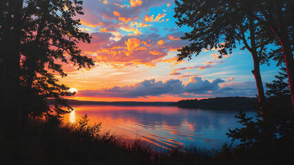 Wall Mural - Serene Sunset Over Tranquil Lake