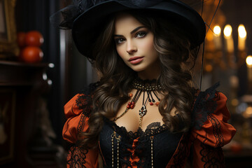 Canvas Print - ai generated picture of a creepy halloween personnage celebrating devil festival carnival