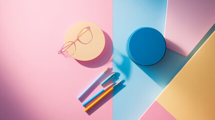 Canvas Print - Pastel Colors with Glasses and Pens