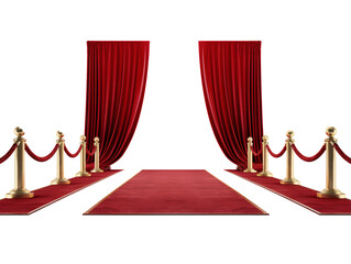 red carpet with red curtains and gold poles