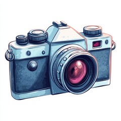 Vintage camera illustration on a white isolated background.