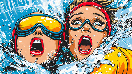 surprised girls in the water