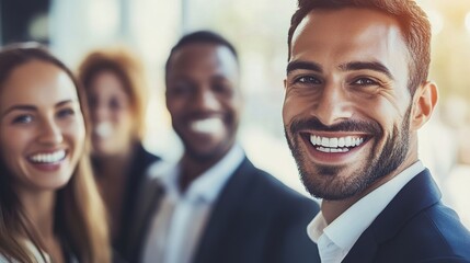 Canvas Print - Smiling Business Team in Modern Office Setting