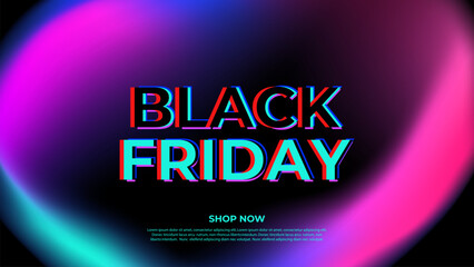Poster - Black Friday commercial banner. Sale event promotion background. Vibrant blurred bubble. Bright color gradients. Vector illustration.