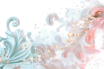 Poster - This artistic background features elegant pastel swirls in soft blue and pink hues enhanced with shimmering accents. Suitable for various digital and decorative uses