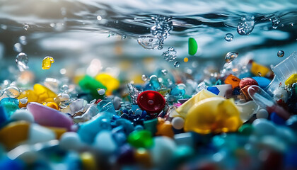 microplastics in water polluted water macro photography