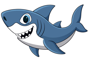 Fierce Shark Vector Illustration, Shark with Sharp Teeth, Swimming Predator, Ocean Animal Clipart