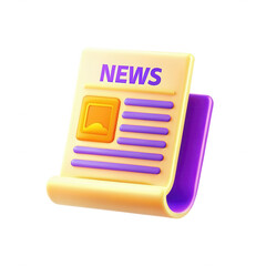 Poster - A vibrant 3D-rendered newspaper icon featuring a yellow and purple design, perfect for news-related graphics or applications.