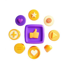 Poster - A colorful collection of social media reaction icons including a thumbs up, heart, and star symbols arranged in a circular pattern.
