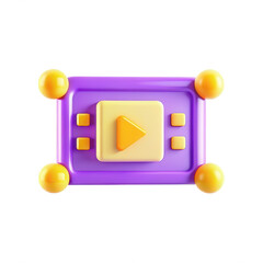 Poster - A vibrant 3D render of a play button icon with a purple background and yellow accents, perfect for multimedia applications and digital interfaces.