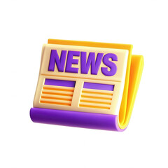 Poster - A stylized 3D illustration of a newspaper with the word 'NEWS' prominently displayed in purple. It features a vibrant and colorful design.