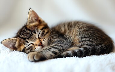 A kitten curled up sleeping peacefully