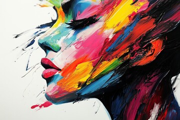 Abstract profile of a woman made of bright colors