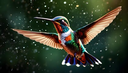 Wall Mural - Vibrant Hummingbird in Flight Amidst a Kaleidoscope of Colors