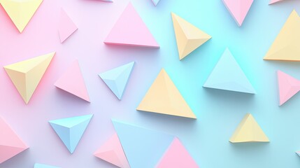 Poster - Polygon shapes in pastel colors like light blue, pink, and soft yellow scattered on a minimalist background, creating a simple yet elegant design.