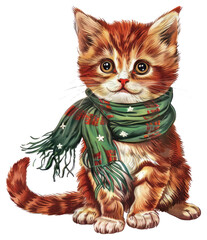 Wall Mural - PNG Cat character christmas kitten scarf.