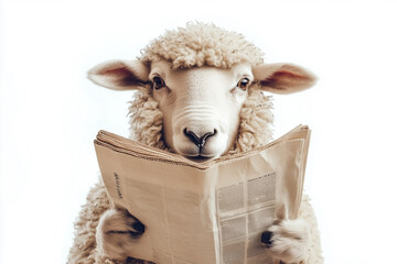 A sheep reading newspaper