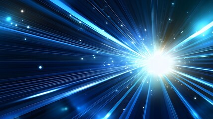 Vector Abstract, science, futuristic, energy technology concept. Digital image of light rays, stripes lines with blue light, speed and motion blur over dark blue background. 