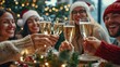 © Oleksandr Kozak - Christmas, toast and friends with alcohol in office for party celebration, social gathering and company lunch. Happy team, diversity and group of people with champagne for festival, cheers or holiday
