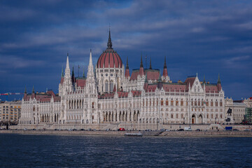 gloomy sky over Hungary Parliament