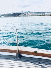 Wall Mural - Sailing in the Mediterranean Sea overlooking the coast.
