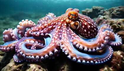 Elegant octopus gracefully swimming in vibrant blue ocean waters