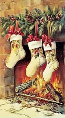 Canvas Print - Festive Christmas Stockings by a Cozy Fireplace