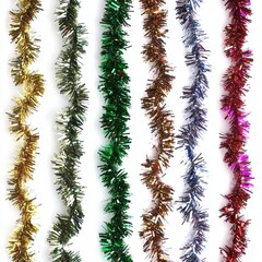 Wall Mural - Colorful Tinsel Garland Strands on White Background